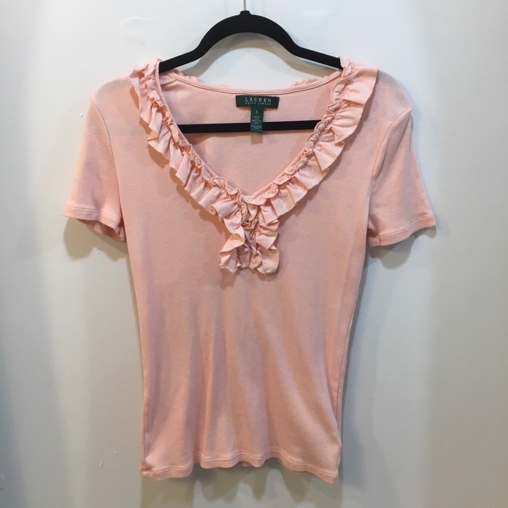 Lauren Ralph Lauren Peach Ruffle Neck Top